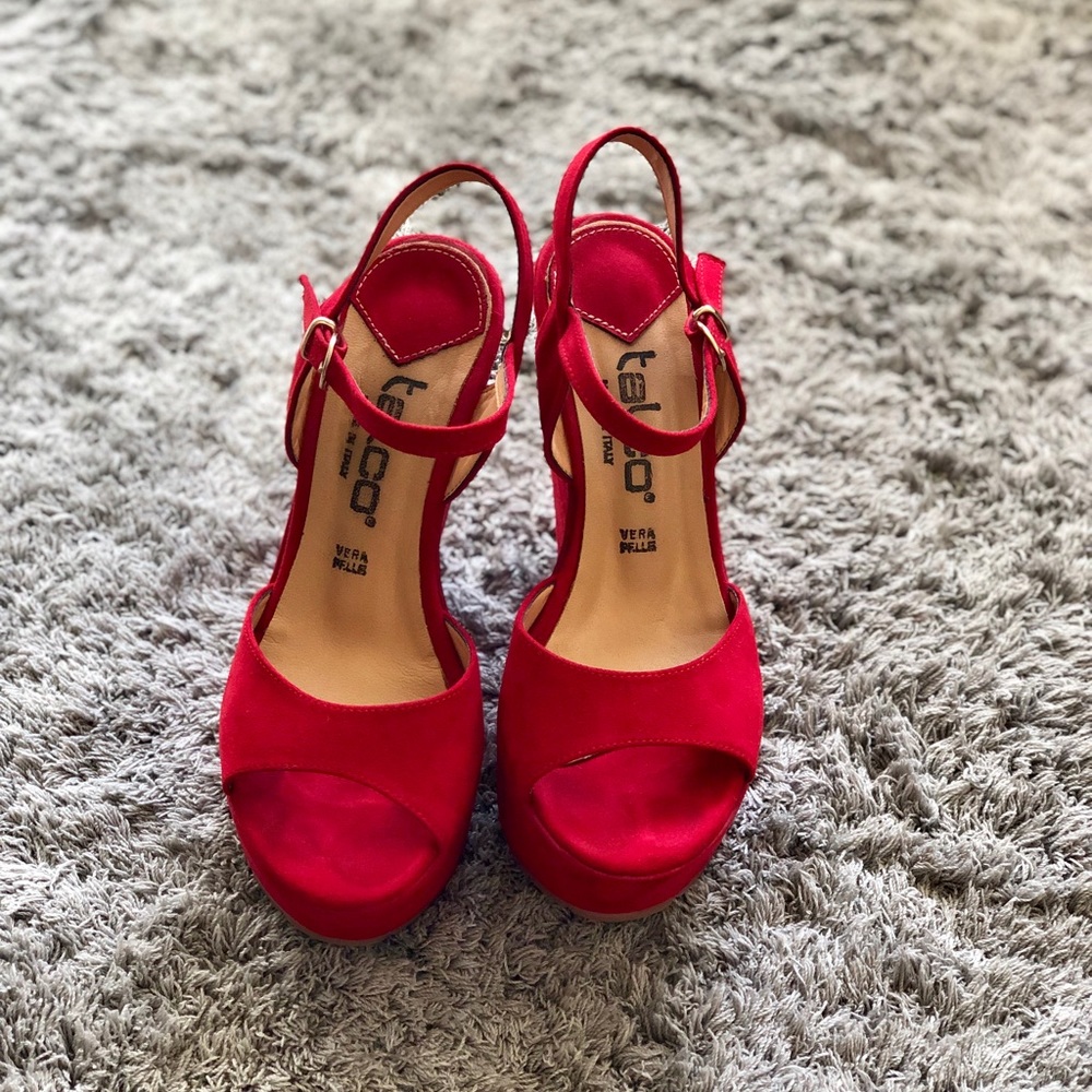 Talco - red suede platform wedges